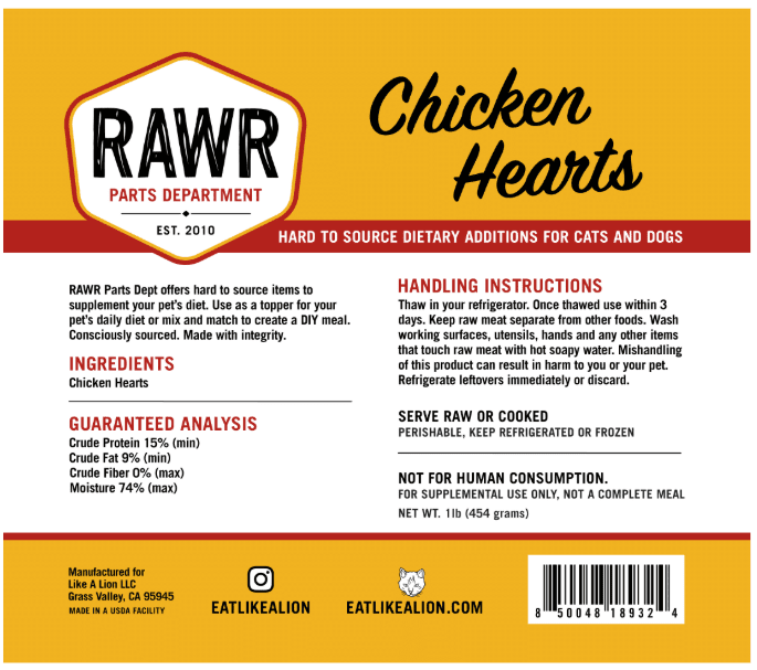 Rawr chicken heart frozen
