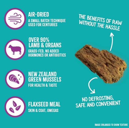 RawTernative Air Dried Dog Food, High Protein, Over 90% Real Lamb & Lamb Organs + New Zealand Green Lipped Mussels, Complete Meal or Topper, Grain Free, Gluten Free, Non GMO, (3 lb Bag)