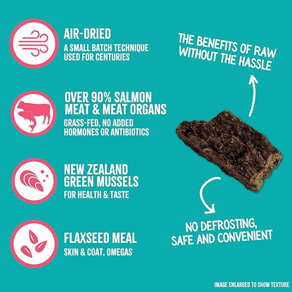 RawTernative Air Dried Dog Food, High Protein, Over 90% Real Salmon & Beef + New Zealand Green Lipped Mussels, Complete Meal or Topper, Grain Free, Gluten Free, Non GMO, (5 oz Bag)