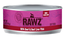 Rawz 96% beef & beef liver pate wet canned cat food 3oz
