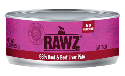 Rawz 96% beef & beef liver pate wet canned cat food 3oz