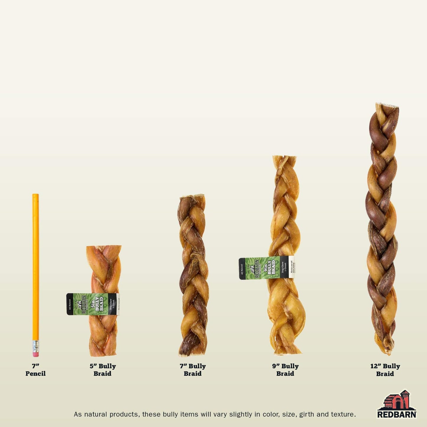Redbarn 9" Braided Bully Sticks for Dogs - Natural, Grain - Free, Highly Palatable, Long - Lasting Dental Chews Sourced from Free - Range, Grass - Fed Cattle 35 Sticks