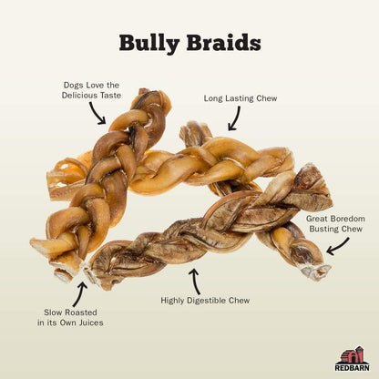 Redbarn 9" Braided Bully Sticks for Dogs - Natural, Grain - Free, Highly Palatable, Long - Lasting Dental Chews Sourced from Free - Range, Grass - Fed Cattle 35 Sticks