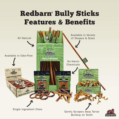Redbarn All - Natural 12" Braided Bully Sticks for Dogs - Premium Grain - Free & Rawhide - Free Single Ingredient Long Lasting Low Odor Dental Treat for Chewers - 2 Count