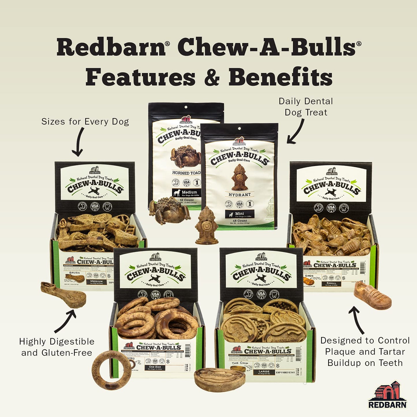 Redbarn Chew - A - Bulls (Size: Large, Shape: Toad, 6 - Count (Pack of 1))
