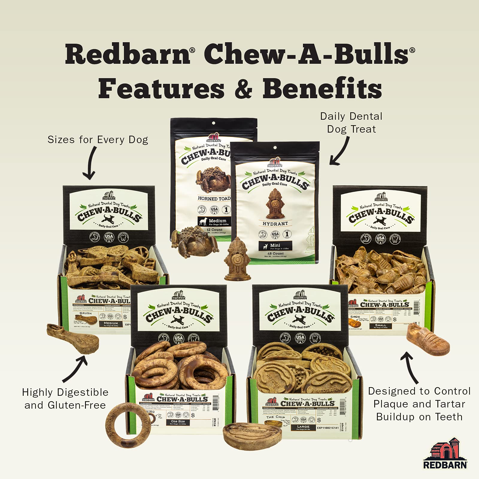Redbarn Chew - A - Bulls (Size: Large, Shape: Toad, 6 - Count (Pack of 1))