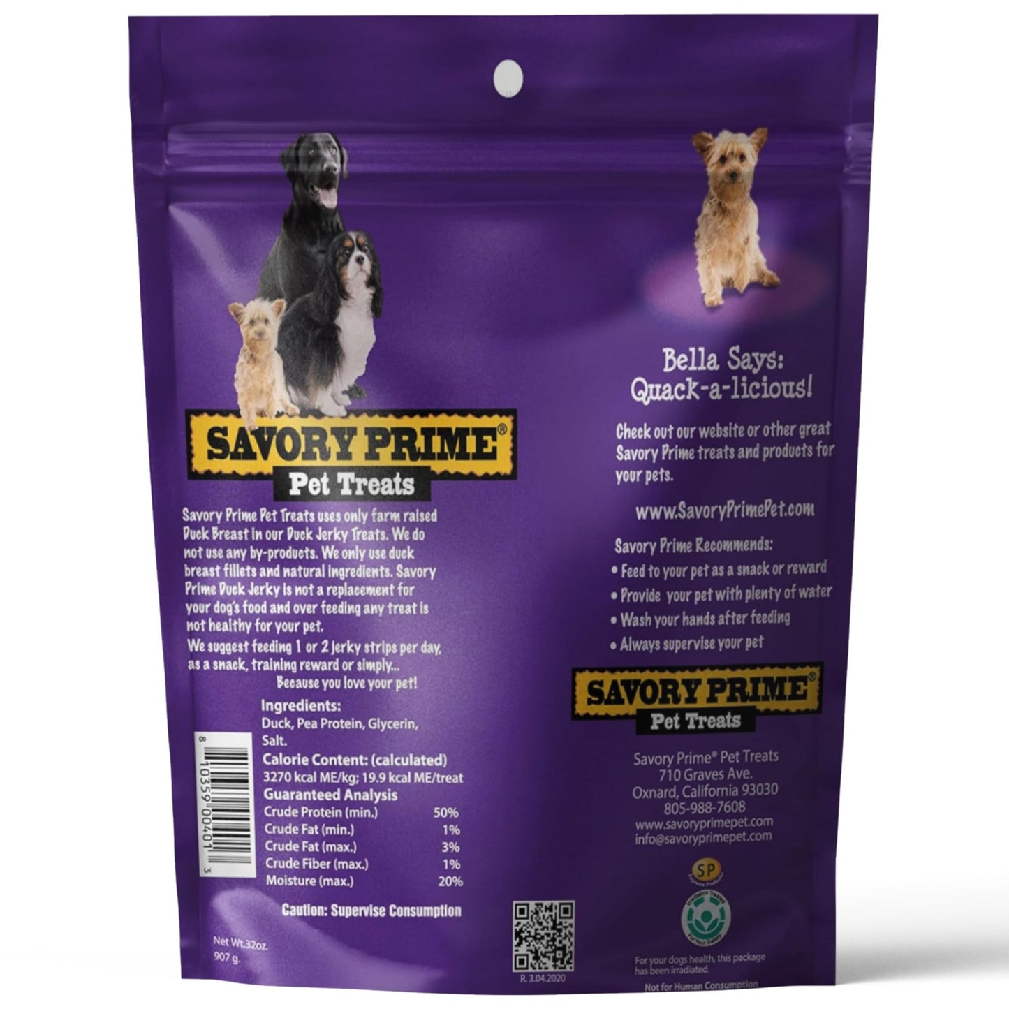 Savory Prime Duck Jerky Dog Treats, Made with 100% Real Duck Breast, Farm Raised, Healthy, Easily Digestible, High Protein, Satisfies Dog's Urge to Chew, 2 Pounds (Pack of 1)