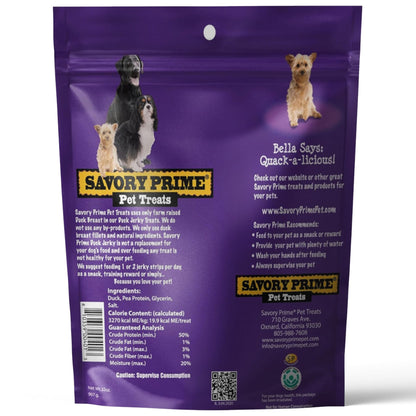 Savory Prime Duck Jerky Dog Treats, Made with 100% Real Duck Breast, Farm Raised, Healthy, Easily Digestible, High Protein, Satisfies Dog's Urge to Chew, 2 Pounds (Pack of 1)