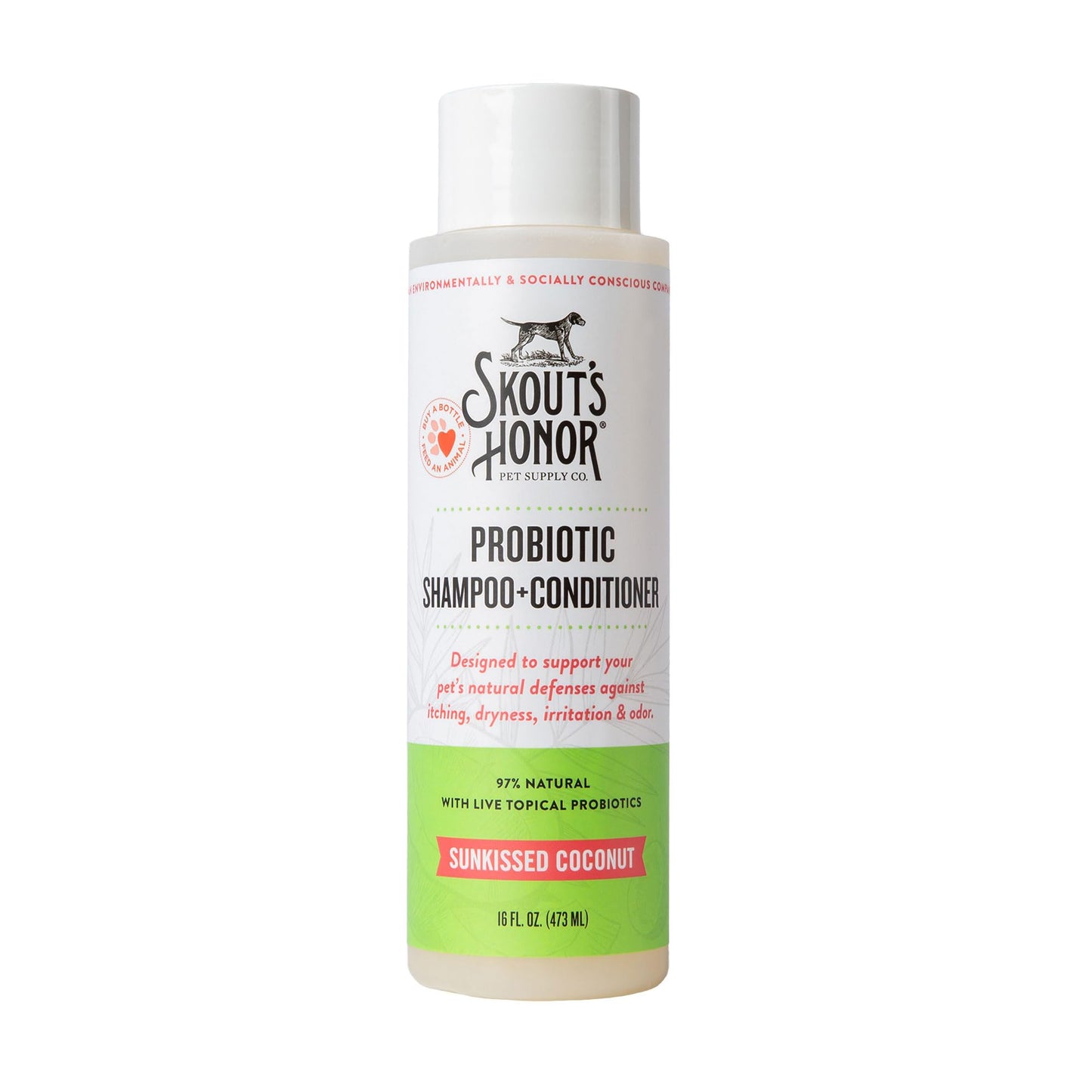 Skout's Honor Probiotic Pet Shampoo & Conditioner with Avocado Oil & Omega - 3s, 97% Natural, Paraben & Sulfate - Free, Cruelty - Free, 16oz, Sunkissed Coconut
