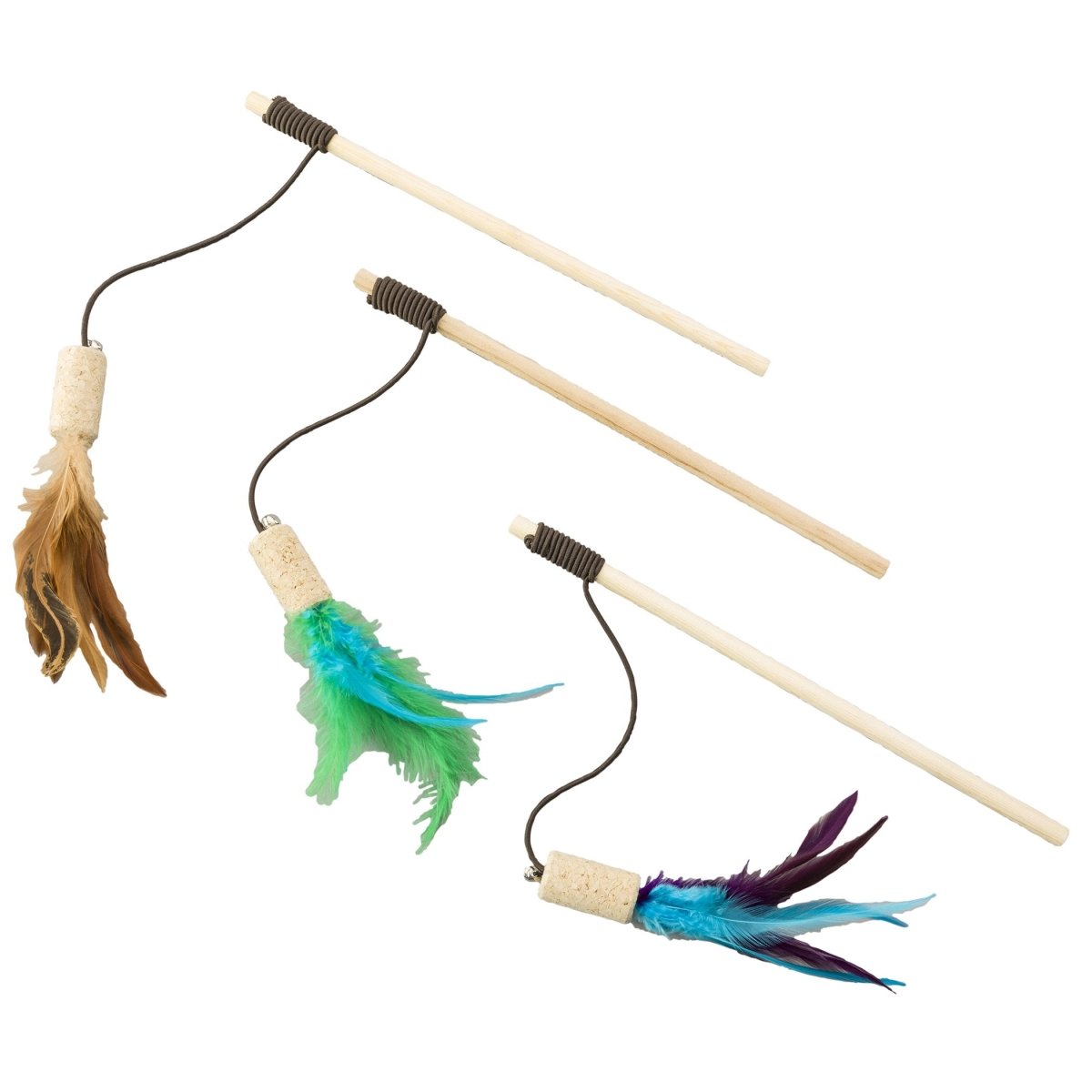 SPOT Ethical Pets Cork with Feathers Teaser Wand Bernet Cat Toy, Assorted