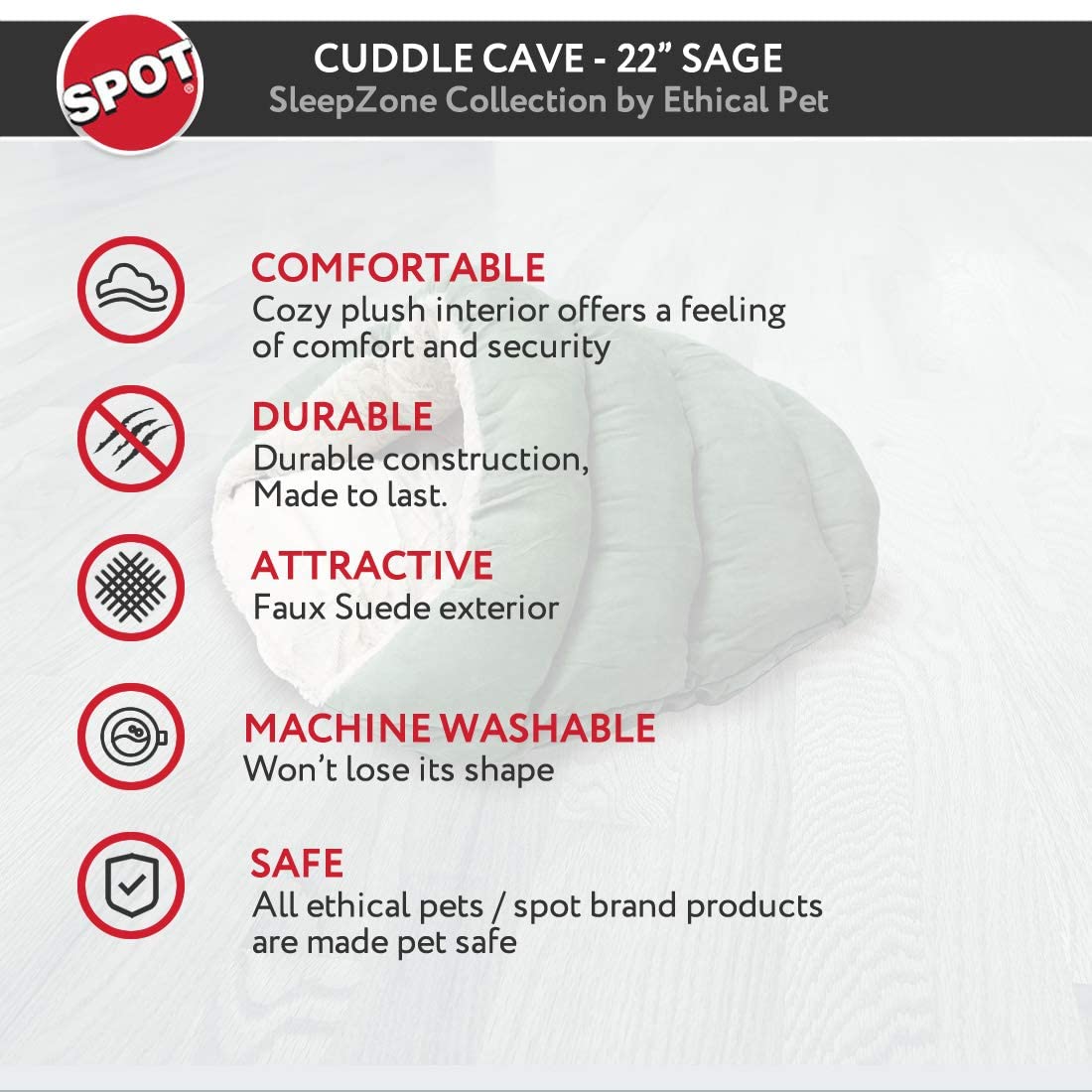 SPOT Ethical Pets Sleep Zone Cuddle Cave - Pet Bed for Cats and Small Dogs - 22x17