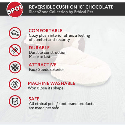 SPOT Ethical Pets Sleep Zone Small Dog Bed Washable - Reversible Cushion Pet Bed for Cats and Small Sized Dogs - Comfortable - Chocolate - 18x16 inches