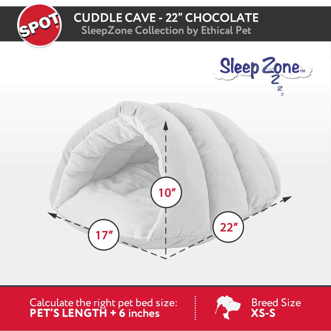 SPOT Sleep Zone Cuddle Cat Cave Bed for Indoor Cats and Mini Dogs 10 lbs - Durable, Comfortable, Washable - 12 inches Long - Chocolate