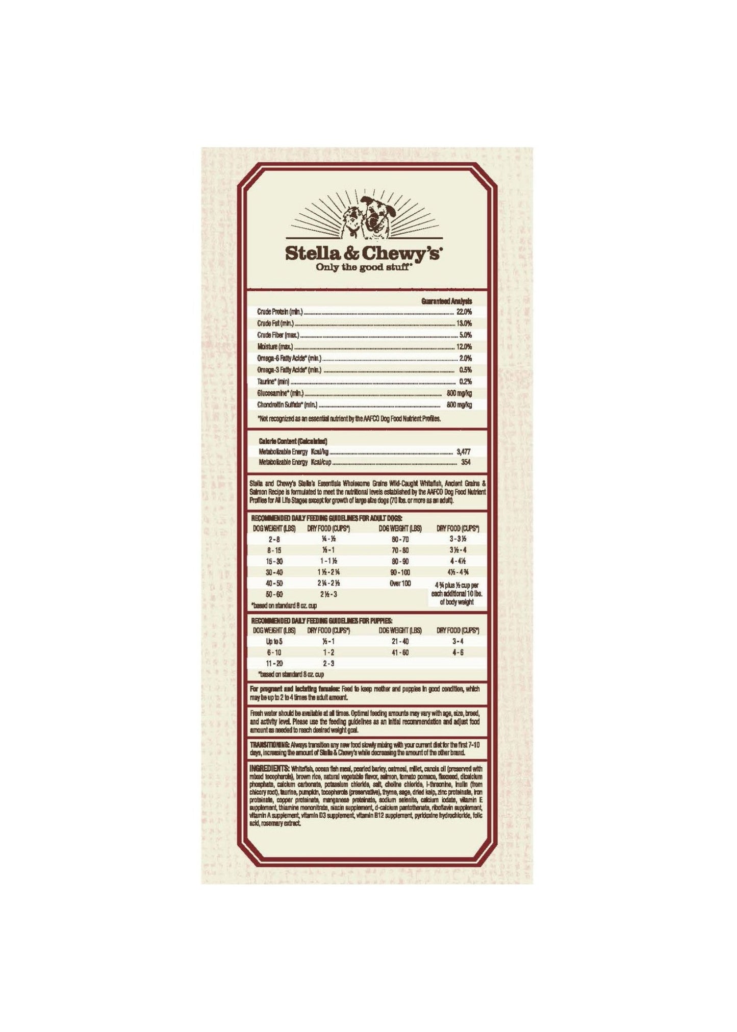 Stella and Chewy’s essentials wholesome grain white fish ancient grains and salmon recipe 25 lb