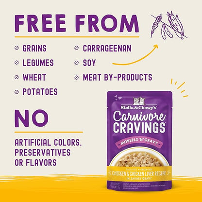 STELLA & CHEWY'S CRAVINGS MORSELS WITH GRAVY CAT FOOD 2.8 OZ - CHICKEN & CHICKEN LIVER