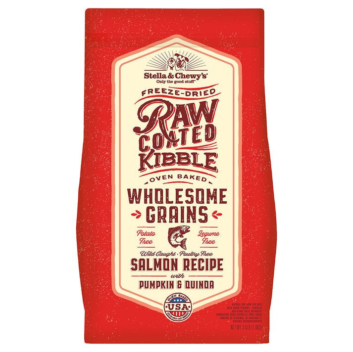 Stella & Chewy’s freeze dried raw coated kibble oven baked wholesome grains salmon recipe pumpkin quinoa dog kibble 3.5lbs