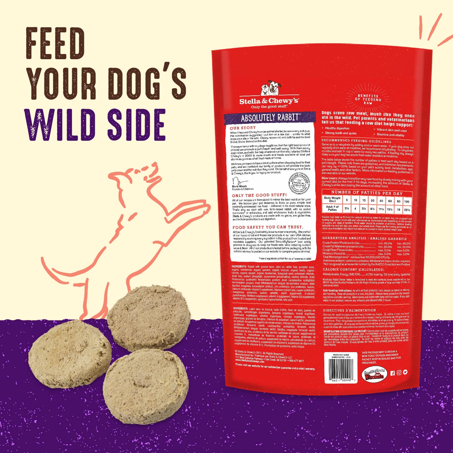 Stella & Chewy's Freeze Dried Raw Dinner Patties | Absolutely Rabbit Recipe | 14 oz Bag