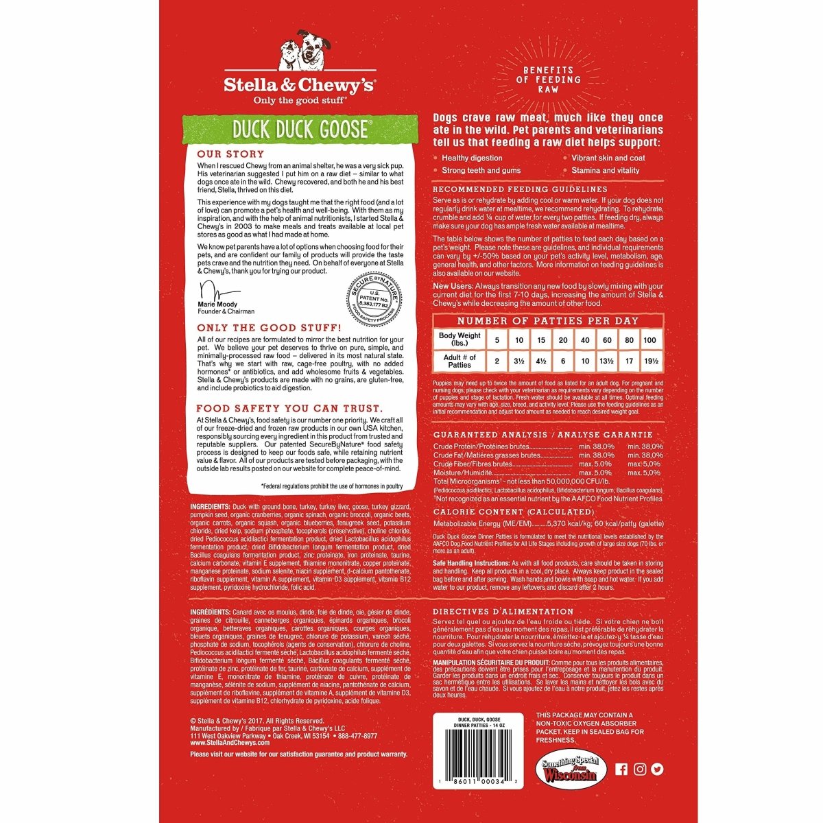 Stella & Chewy's Freeze Dried Raw Dinner Patties – Grain Free Dog Food, Protein Rich Duck Duck Goose Recipe – 5.5 oz Bag