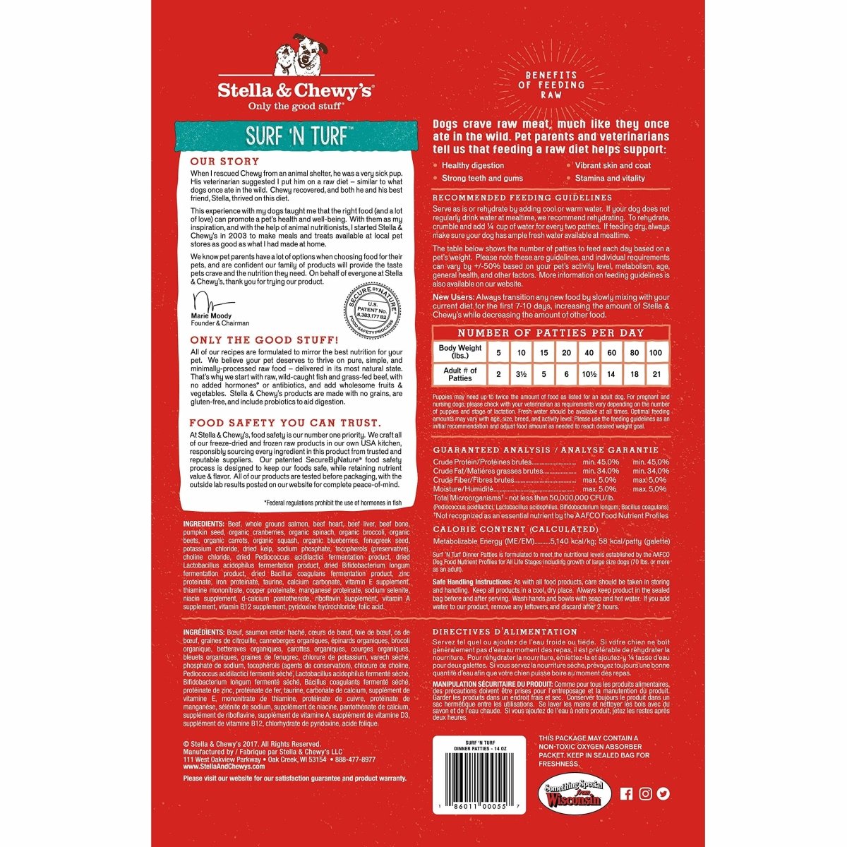 Stella & Chewy's Freeze Dried Raw Dinner Patties – Grain Free Dog Food, Protein Rich Surf ‘N Turf Salmon & Beef Recipe – 5.5 oz Bag