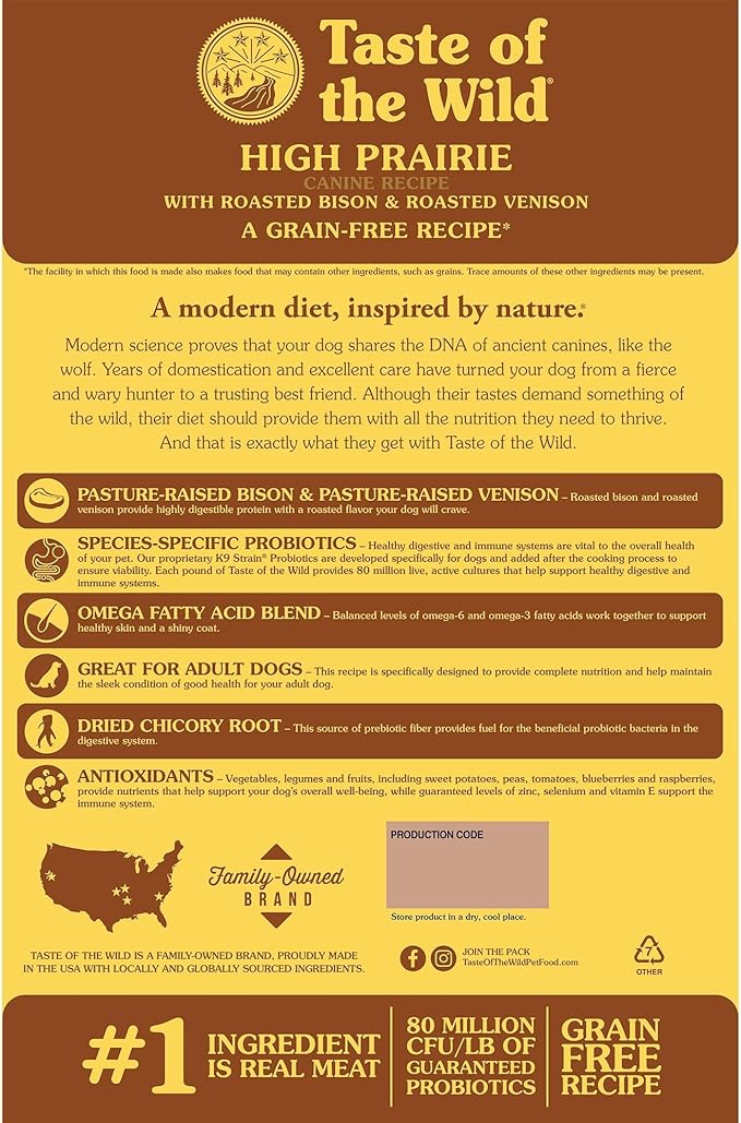Taste of the wild 14lbs high prairie canine recipe with roasted bison and roasted venison