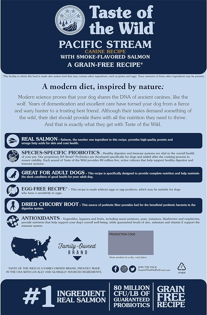 Taste of the wild pacific stream 28lbs dry dog kibble