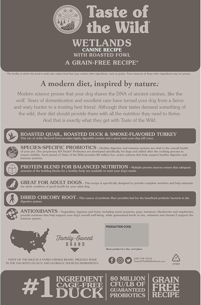 Taste of the wild wild wetlands grain free dry dog food kibble 14lbs