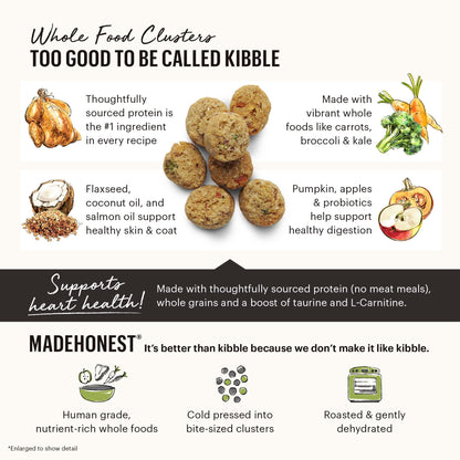 The Honest Kitchen Whole Food Clusters Whole Grain Chicken & Oat Dry Dog Food – Human - Grade, Nutrient - Rich Recipe – 5 lb Bag
