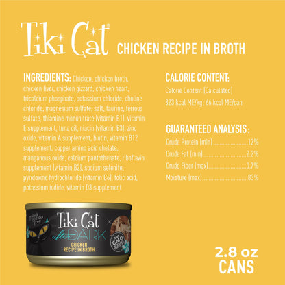 Tiki Cat After Dark, Chicken, High - Protein and 100% Non - GMO Ingredients, Wet Cat Food for Adult Cats, 2.8 oz. Cans