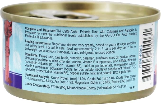 Tiki cat aloha friends tuna calamari pumpkin 3oz canned wet food