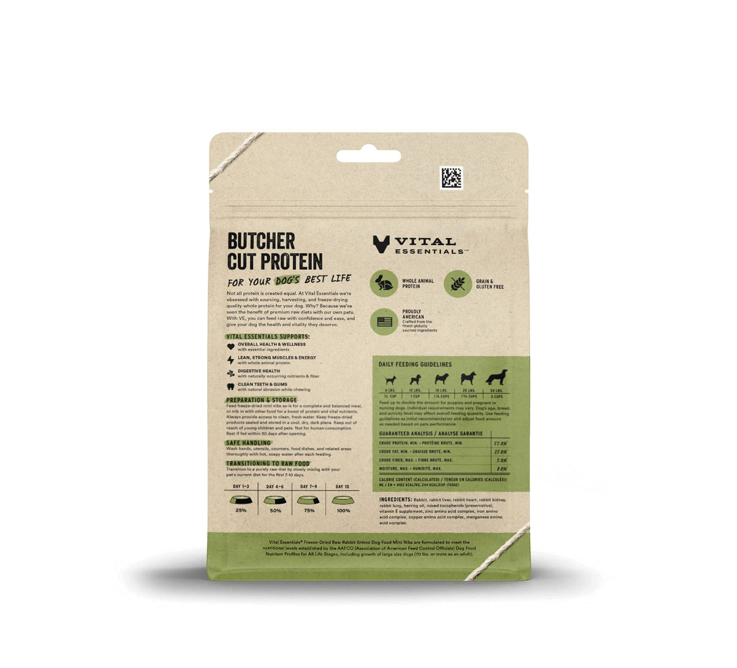 Vital Essentials Freeze Dried Raw Dog Food - Rabbit Mini Nibs Entree 5.5 Oz | Premium Raw Nutrition