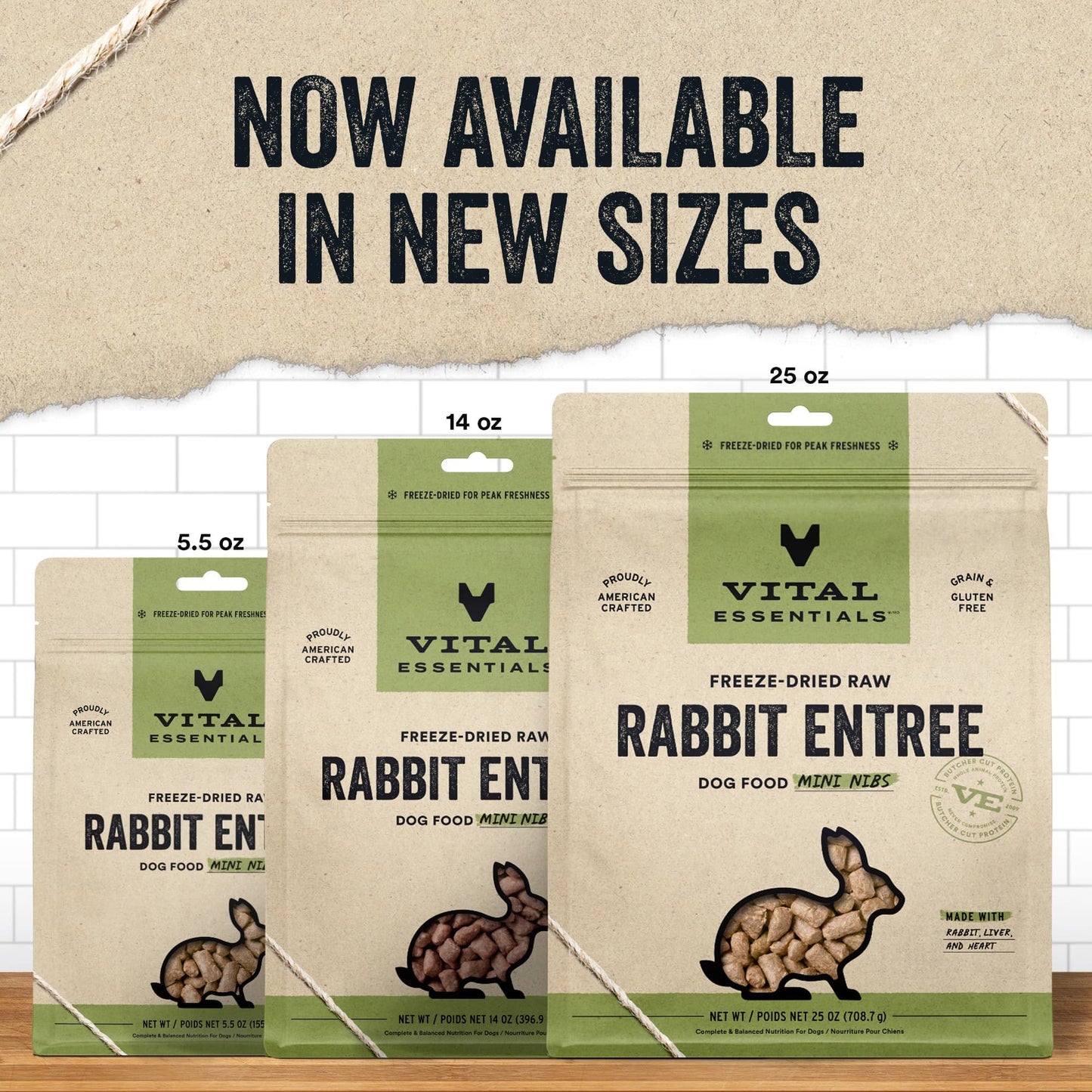 Vital Essentials Freeze Dried Raw Dog Food - Rabbit Mini Nibs Entree 5.5 Oz | Premium Raw Nutrition