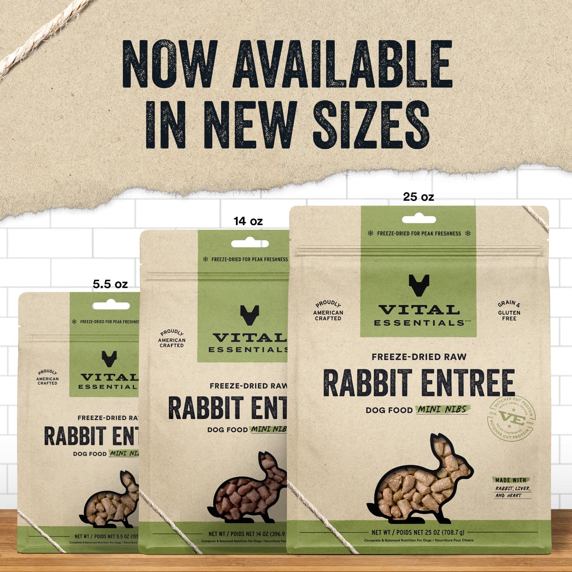 Vital Essentials Freeze Dried Raw Dog Food - Rabbit Mini Nibs Entree 5.5 Oz | Premium Raw Nutrition