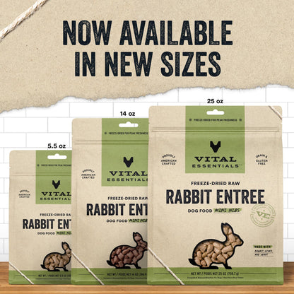 Vital Essentials Freeze Dried Raw Dog Food - Rabbit Mini Nibs Entree 5.5 Oz | Premium Raw Nutrition