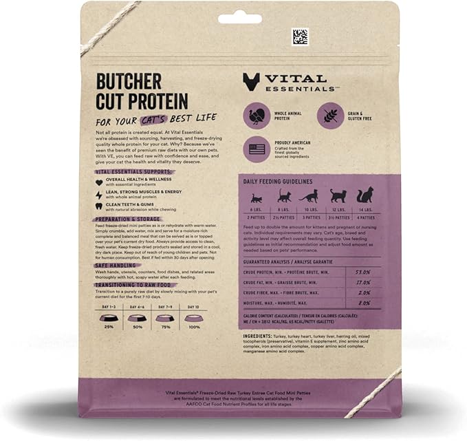 Vital essentials freeze dried turkey cat food mini Patties 8oz