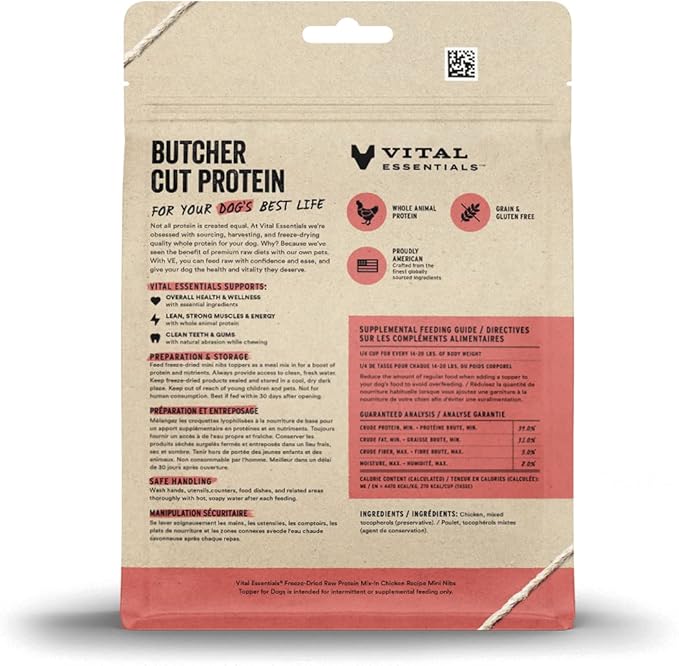 Vital essentials protein mix in chicken recipe mini nibs topper for dogs 6oz