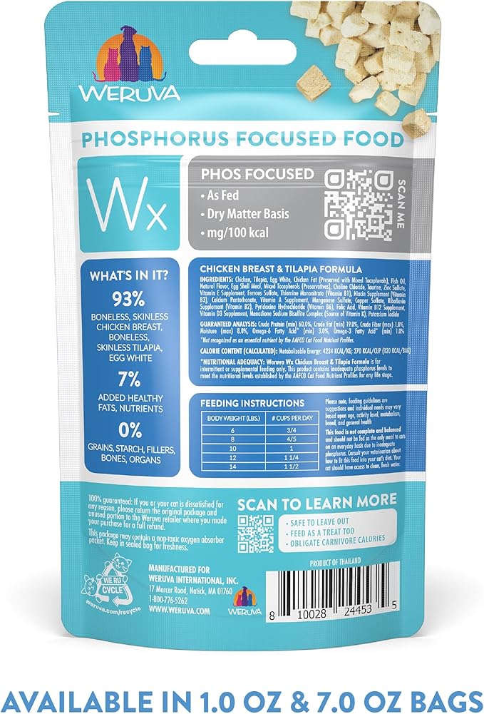 Weruva Wx Phos Focused Chicken Breast & Tilapia Formula Grain - Free Freeze - Dried Cat Food, 1 - oz bag