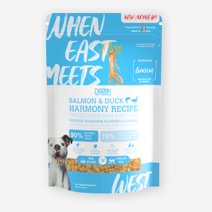 When East meets west charmy salmon & duck harmony recipe freeze dried raw dog food 5.2oz