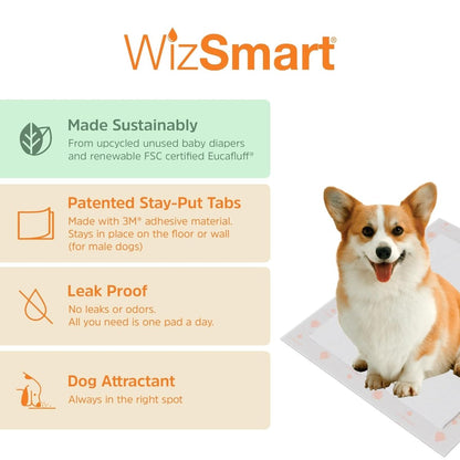 WizSmart Heavyweight Dog & Puppy Training Pads, Made with Upcycled Unusued Baby Diapers and Renewable EucaFluff, Cup , 23.5" x 22"