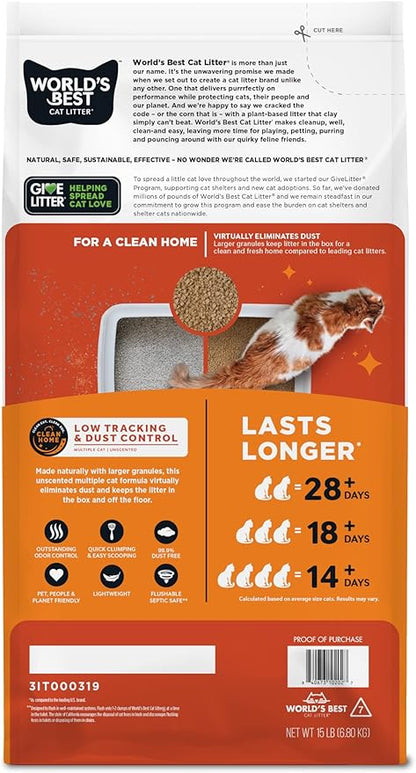 World's Best Low Tracking & Dust Control Multiple Cat Litter, 15 - lb