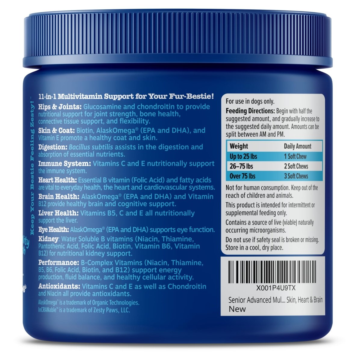 Zesty Paws Senior Advanced Multifunctional Supplement for Dogs – 11 in 1 Multivitamin Bites
