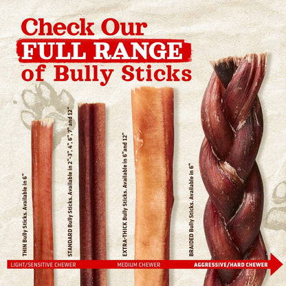 Natural Farm Odor Free Jumbo Bully Sticks (6 Inch, 12 Pack), Extra - Thick Dog Treats – Fully Digestible 100% Beef Treats, Natural Dental Chews – Keep Your Dog Busy with 50% Longer Lasting Chews