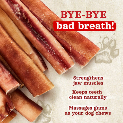 Natural Farm Odor Free Jumbo Bully Sticks (6 Inch, 12 Pack), Extra - Thick Dog Treats – Fully Digestible 100% Beef Treats, Natural Dental Chews – Keep Your Dog Busy with 50% Longer Lasting Chews